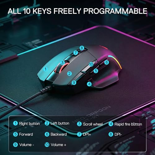 Redragon M925 Wired Optical Gaming Mouse 24000 DPI Remapping Keys | Stable Lag-Free Connection, Smooth Precise Tracking, Programmable Button, Vibing Backlight, Ergonomic Grip Body Comfort - size: Standard, style: Wired