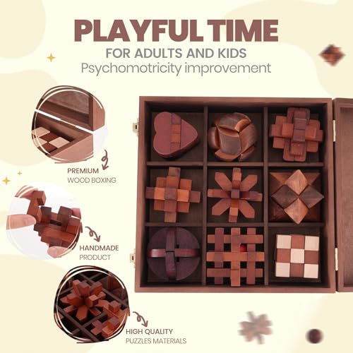 Wooden Brain Teaser Puzzles for Adults - Brain Teaser Puzzles with Wooden Box 3D Puzzle Game Toys for Adults Teens - Unlock Interlocking Puzzle Adult IQ Education Smart Toys - style: Style G