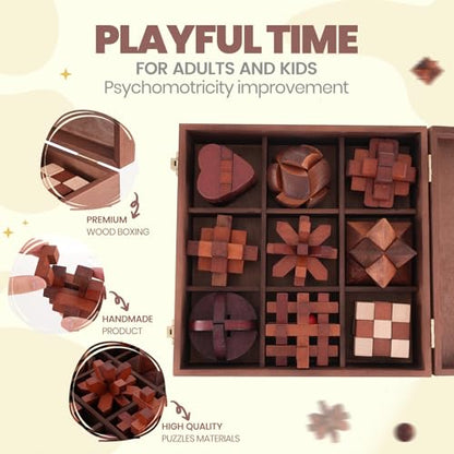 Wooden Brain Teaser Puzzles for Adults - Brain Teaser Puzzles with Wooden Box 3D Puzzle Game Toys for Adults Teens - Unlock Interlocking Puzzle Adult IQ Education Smart Toys - style: Style G