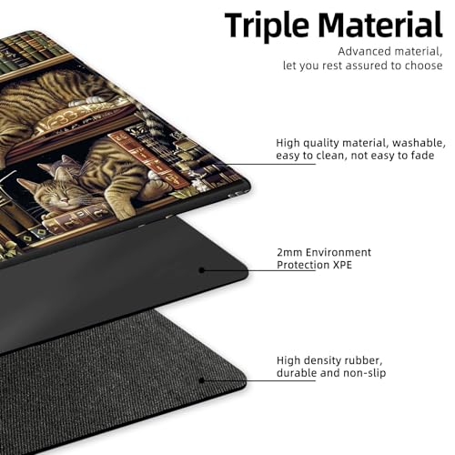 for MTG Playmat TCG Card Game Mat with Stitched Edges,Board Game Mats Non-Slip Waterproof Rubber Base 24 x 14 inch for CCG RPG DTCG Trading Card,Cats Books Shelves - color: Cats Books Shelves