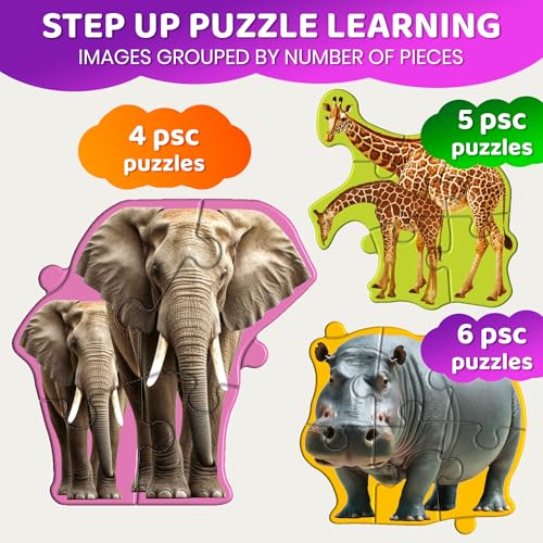 QUOKKA Step Up Magnetic Puzzles for Toddlers 1-3, Safari Animals Puzzle Set in One Book, Travel Games for Kids 3-5, Screen Free Toy for Toddlers and Preschoolers - color: Safari1