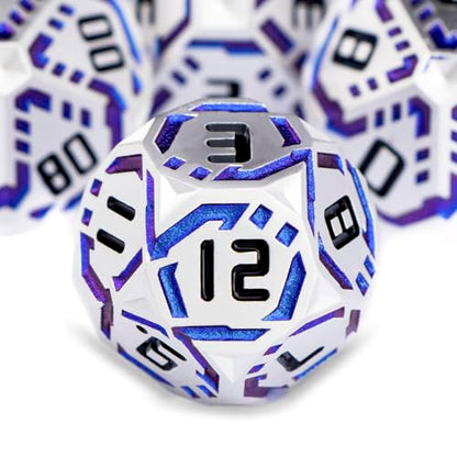 Metal DND Sci-fi Dice Set 7PCS Stripe Polyhedral Dice for Dungeons Dragons RPG Role Playing Game, Glitter D and D Dice with Gift Box D6 D8 D10 D12 D20 (Silver Blue) - color: Silver Blue