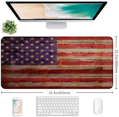 American Flag Gaming Mouse Pad, Suitable for Office and Study Keyboard Pads | Large Extended Mouse Pad; Full Desk Coverage; Waterproof Coating; Stable Anti-Slide Base For Gaming, Office, Study Daily Use - color: Wood Grain American Flag