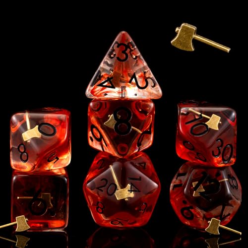 DND Resin Hatchet Dice Set, D&D Polyhedral Dice for Dungeons and Dragons RPG, MTG Role Playing Games D and D Dice 7pc D20 D12 D10 D8 D6 D4 for Ages 15 and Up - color: Hatchet