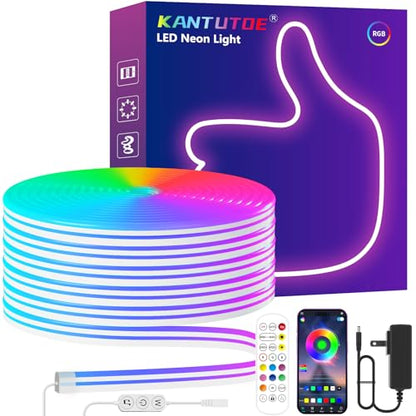 KANTUTOE LED Neon Rope Lights, 23ft RGB LED Light Strip, 24V Music Sync App/Remote Control DIY Rope Light, IP67 Waterproof Gaming LED Neon Strip Lights for Bedroom Indoor Oudoor Décor - size: 23ft