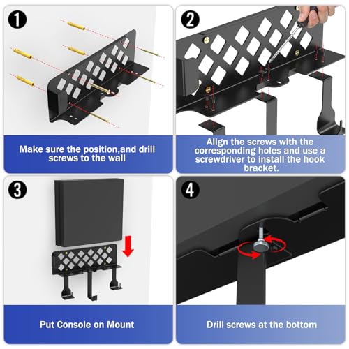 Wall Mount Bracket Compatible for PS4 Slim,PS4 Slim Wall Mount Holder | with Detachable 2 Controller Holder & Headphone Hanger,Mount on The Wall or The Back of The TV