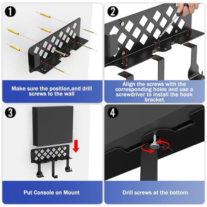 Wall Mount Bracket Compatible for PS4 Slim,PS4 Slim Wall Mount Holder | with Detachable 2 Controller Holder & Headphone Hanger,Mount on The Wall or The Back of The TV