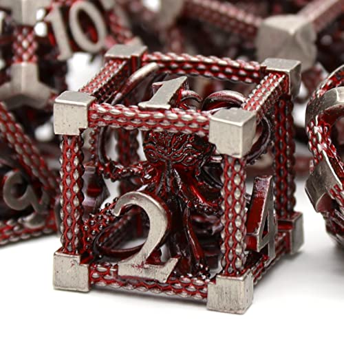 Hollow Cthulhu Dice Set,7-Piece Polyhedral Dice for D&D,Blood | Lightweight 3D Hollow Octopus Dice with Clear Numbers, Copper Construction,Gift Box and Velvet Bag for RPG Play and Gifting. - color: Cthulhu Blood