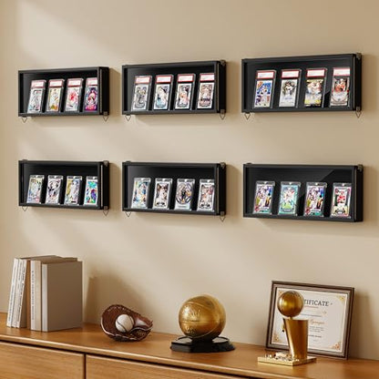 Emfogo Card Display Case, 6 Pack Trading Card Display Frame Wall Mount, Wooden Baseball Card Display Case with Clear View, Graded Sports Card Display for Trading Card Collection (6 Pack-Black) - size: 1-Layer 6 Pack