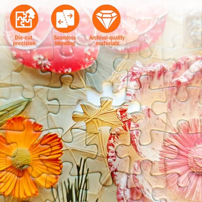 Jigsaw Puzzles for Adults 1000 Pieces, Stone Flowers | Floral Art with Vitality Style, Challenging Puzzle for Family Game Night, Square 24x24 Inches - color: Stone Flowers