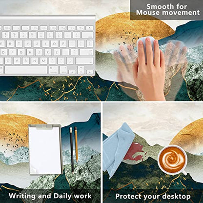 MIOAOSRT Desk Mat,The Green Golden Mountains by Sunset Extended Gaming Mouse Pad,Large Non-Slip Rubber Base Mousepad with Stitched Edges,Waterproof Mouse Mat Desk for Office Game Home 35.4x15.75 in - color: The Green Golden Mountains By Sunset