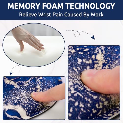 KONVINIT Ergonomic Mouse Pad with Wrist Rest, Small Mousepad with Non-Slip Rubber Base and Smooth Surface, Dark Blue Mouse Pads for Desk, Office Desk Accessories - color: Blue Marble