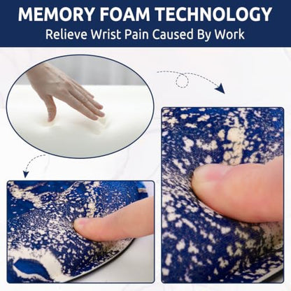 KONVINIT Ergonomic Mouse Pad with Wrist Rest, Small Mousepad with Non-Slip Rubber Base and Smooth Surface, Dark Blue Mouse Pads for Desk, Office Desk Accessories - color: Blue Marble