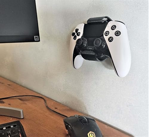 Controller Holder – Under Desk or Wall Mount Compatible with PS5 DualSense and Xbox Controllers | Quick Snap-in Design | Made in USA - color: Black, size: PS5