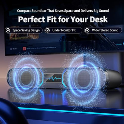 Computer Speakers for Desktop PC, Bluetooth PC Soundbar with Dual Bass Reflex for Monitor, USB Powered RGB Gaming Speakers with USB Wired Input, Stereo Sound for Laptop, Tablet and Desktop Setup