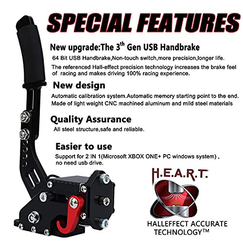 64Bit USB Handbrake SIM for XBOX ONE Racing Games - Compatible with G920, Fanatec, OSW, Dirt Rally - Without Clamp - Black Stainless Steel Fixed Plate - color: Black-With Black Stainless Steel Fixed Plate