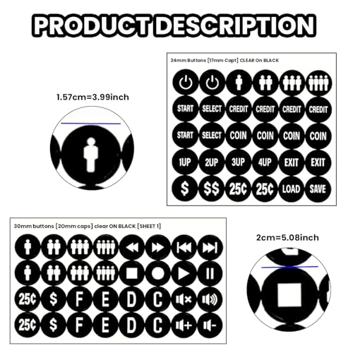 Arcade Button Stickers 24mm 30mm Die Cut Labels for Arcade Cabinet | Black Arcade Button Stickers Compatible only with 24mm & 30mm arcade buttons, not for PlayStation/Xbox handheld controllers - color: Game Button Labels Stickers Black* 4 Pcs