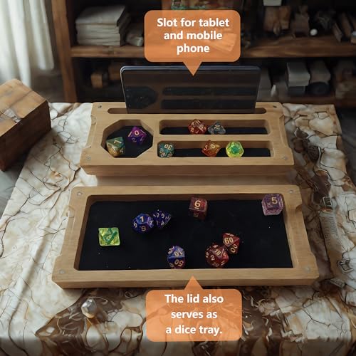 Wooden Dice Box, DND Dice Holder, Dice Storage Case 9.5 x 4 Inch | RPG Dice Rolling Tray Travel Dice Organizer with Felt Lined Magnetic Lid D&D Accessories - style: White
