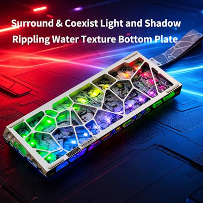 IROK MG63 64 Keys Wired Magnetic Switch Keyboard, 512KHZ All Keys Scan Rate, PCB Nano-Coating Waterproof, ARGB Light and Shadow Coexist 8KHZ/CNC Carved Aluminum Gaming Keyboard (Silver) - color: Silver