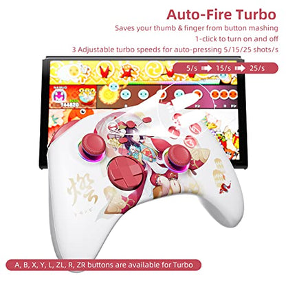 White Wireless Bluetooth Pro Controller for IOS/Android Phone, Switch/OLED/Lite, Steam Deck, PC, Multi Platform with RGB Light, Programmable Back Buttons, Headphone Jack, Anime Girl Touro - color: Red