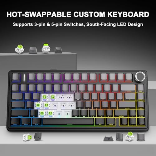 Aula F75 Wireless Mechanical Keyboard, 75% Gasket Mount Hot Swappable Gaming Keyboard with Knob, Creamy Sound Pre-lubed Linear Switches, Tri-Mode BT/2.4G/USB-C RGB PBT Keycaps for PC Mac - color: Gradient Black