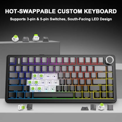 Aula F75 Wireless Mechanical Keyboard, 75% Gasket Mount Hot Swappable Gaming Keyboard with Knob, Creamy Sound Pre-lubed Linear Switches, Tri-Mode BT/2.4G/USB-C RGB PBT Keycaps for PC Mac - color: Gradient Black