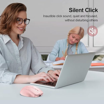 TECKNET Wireless Mouse Rechargeable, 2.4G Computer Mice with USB-A Receiver | 2.4G Connection, 800mAh Battery, 3X Faster Charging, Silent Click, 6-Level 4800 DPI, Ergonomic Design for All-day Comfort - color: Pink
