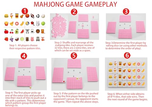 4 Players Mahjong Block Set, 128 Pink Tiles(1.18”) with 4 Different Patterns, Portable Plastic Mahjongg Set with A Carry Bag & Instruction, Mahjong Tile Game for Adult