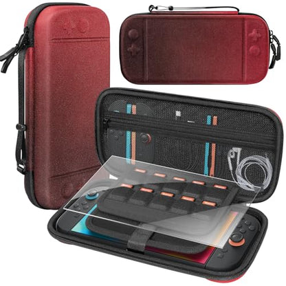 BRHE Switch 2 Carry Case Compatible with Nintendo Switch 2 Console | Large Capacity Switch 2 Case, Travel Bag for Switch 2 Console & Accessories, 30 Game Card Slots (Black Red Gradient) - color: Black Red Gradient