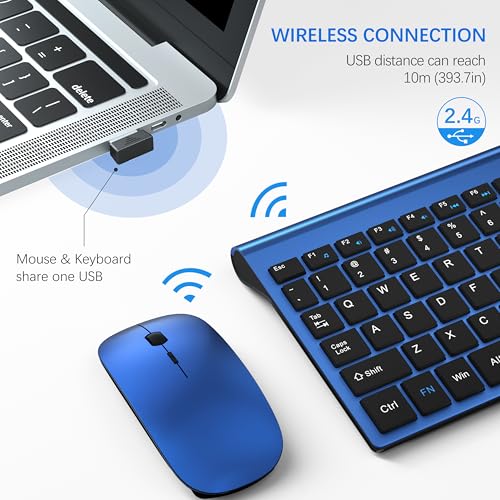 TopMate Wireless Keyboard and Mouse Ultra Slim Combo, 2.4G Silent Compact USB Mouse and Scissor Switch Keyboard Set with Cover, 2 AA and 2 AAA Batteries, for PC/Laptop/Windows/Mac - Blue Black - color: Blue Black