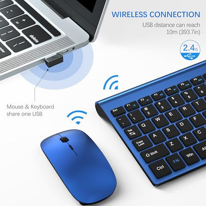 TopMate Wireless Keyboard and Mouse Ultra Slim Combo, 2.4G Silent Compact USB Mouse and Scissor Switch Keyboard Set with Cover, 2 AA and 2 AAA Batteries, for PC/Laptop/Windows/Mac - Blue Black - color: Blue Black