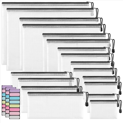JARLINK 18 Pcs Mesh Zipper Pouch Bags, Multi-use Zipper Pouches, 8 Sizes | Multi-use Travel Bags for Office, School, Board Game, Puzzles, Cosmetics, Travel Accessories, and Home Organization, 9 colors - style: Black