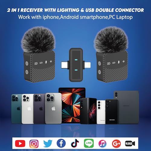 Wireless Lavalier Microphone for iPhone Android Mini Mic with Charging Case | Auto pairing clip-on mini mic, noise reduction, windproof net, works with laptops, for video recording and vlogging