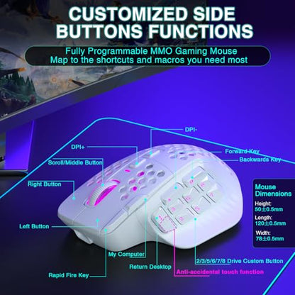 SOLAKAKA SM809 Gaming Mouse for MMO,24000 DPI,16 Programmable,RGB PC Gaming Mice