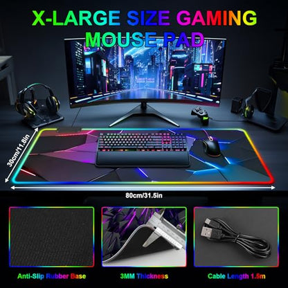 RGB Mouse Pad, Gaming Mousepad with 13 LED Light Modes | 31.5X11.8inch Large Mouse Mat, Gaming Mats for Desk with Non-Slip Rubber Base, Model-D - color: Black-f