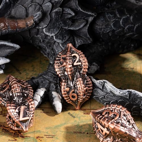 7-Piece Metal Dice Set DND Dice with Dragon Claw Design - Perfect for Dungeons & Dragons RPG Tabletop Role-Playing Games - color: Dragon Claw-ancient Copper