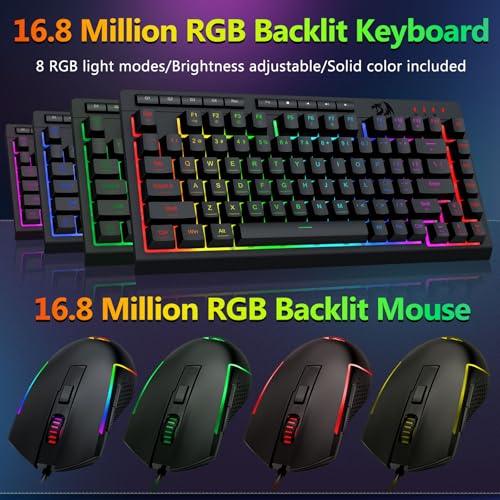 Redragon Wired Gaming Keyboard and Mouse Combo, RGB Backlit, Black