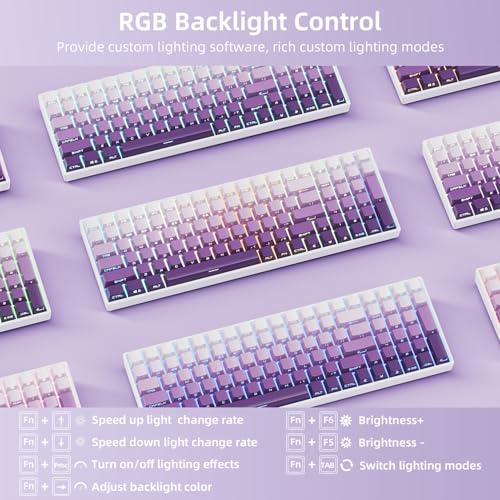 ZORNHER ZH100 Wireless Mechanical Keyboard,98% Purple Creamy Keyboard with Number Pad,Full Size Gaming Keyboard,Lighted Up PBT Dipped Keycaps,KKT Red Switches - color: Purple Gradient, size: TTC Red Switch (Linear Switch)
