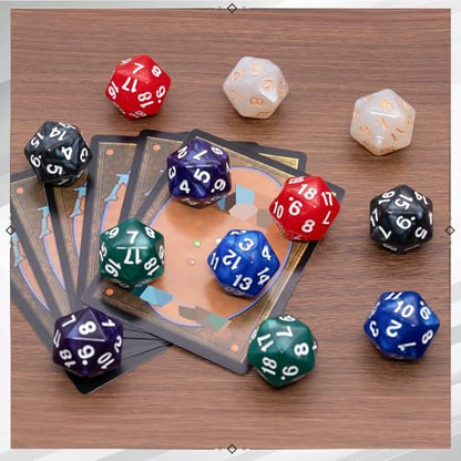 12 PCS D20 Spindown Dice Set in 6 Pearl Colors for MTG Accessories | Easy to read, 0.86 Inches 20 sided countdown D20, a grey velvet bag