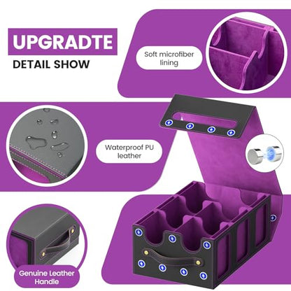 MTG Card Storage Box-Massive 3600+Leather Magnetic Deck Box w/Commander Display | Includes: 6 Toploaders, 4 Dividers, 2 Stoppers, 1 Dice Tray | for TCG & Sports Cards (Black Purple)