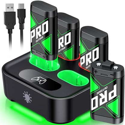 Upgraded Fast Charging Rechargeable Battery Packs with Light Control, 4x4080mWh Xbox Controller Batteries with Charger Dock for Xbox Series X|S, One S/X/Elite Controllers,Cases and Storage Sets - size: M (4080mWh)