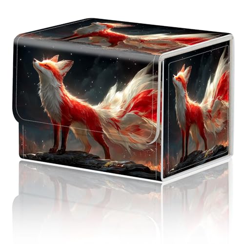Card Game Storage Box for TCG Deck Box MTG Card Box Organizer Trading Card Case Commander Deck Box TCG Card Storage Box Magnetic Closure Creative Pattern Up to 200 Cards, A Cute Red And White Foxes - color: A Cute Red And White Foxes