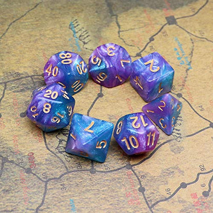 DND Dice Set Lake Blue & Purple Polyhedral RPG Dice for Dungeon and Dragons D&D Role Playing Games Table Games Glitter Dice - color: Lake Blue Mix Purple+glitter