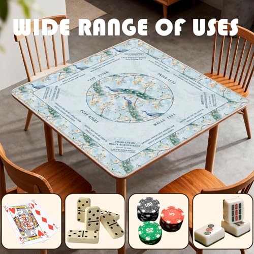 Blue Chinoiserie Peacock Floral Mahjong Mat 31.5 x 31.5 in,Traditional Chinese Flower Non-Slip Noise Reduction Gaming Mat for Table American Mahjong Poker Board Games Card Games Dominoes - color: Blue Chinese Style Peacock Mahjong Mat