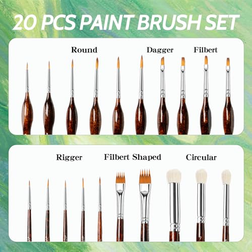 Miniature Paint Brushes Dry Brushes, 20 PCS Model Paint Brushes | Grainer Brushes For Acrylic Oil Watercolor, Detail Paint Brush Dry Brush for Model, Miniature Painting