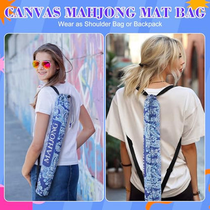 34 Inch Long Mahjong Mat Bag Cute Double Strapped Canvas Drawstring Mahjong Holder Lightweight Outdoor Carrying Bag for Board Games Travel Storage-Mat Not Include (Dark Blue,Paisley,1 Pc) - color: Dark Blue, style: Chinoiserie