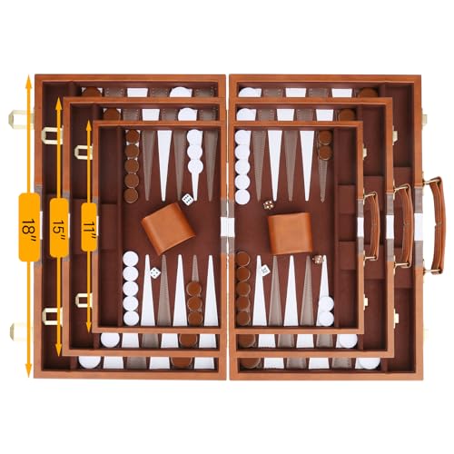 Backgammon Set - Classic Board Game with Premium PU Leather Case & Portable Travel Strategy Backgammon Game Set for Adults, Kids Family Game Night, Vacation & Giftss (11inch Small, Brown) - color: Brown, style: 11inch