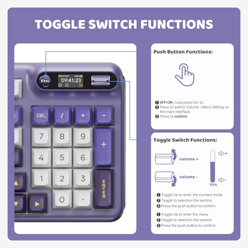 KZZI Z98 Wireless Mechanical Keyboard, Smart Display & Knob, BT5.0/2.4GHz/USB-C, Hot Swappable Custom Keyboard, Pre-lubed Linear Switches, Gasket Mount, RGB Creamy Gaming Keyboard - color: Purple, size: Linear Rain Switch