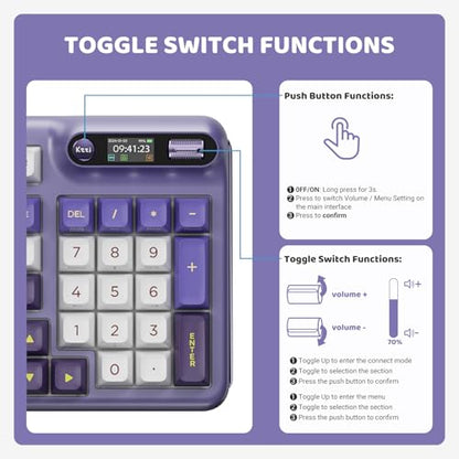 KZZI Z98 Wireless Mechanical Keyboard, Smart Display & Knob, BT5.0/2.4GHz/USB-C, Hot Swappable Custom Keyboard, Pre-lubed Linear Switches, Gasket Mount, RGB Creamy Gaming Keyboard - color: Purple, size: Linear Rain Switch