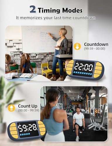 Digital Kitchen Visual Timer: 3.6'' Large LED Display, Magnetic, 3 Brightness, 4 Alarms and Volume, Memory Function, Countdown Count up for Cooking, Classroom, Home Gym, AAA Battery Included - color: Blue